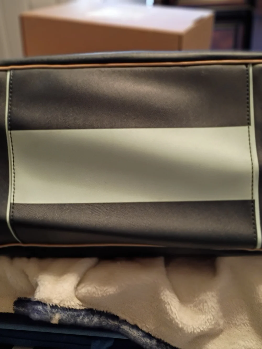 kate spade Blue and Teal Striped Tote with Tan Handles